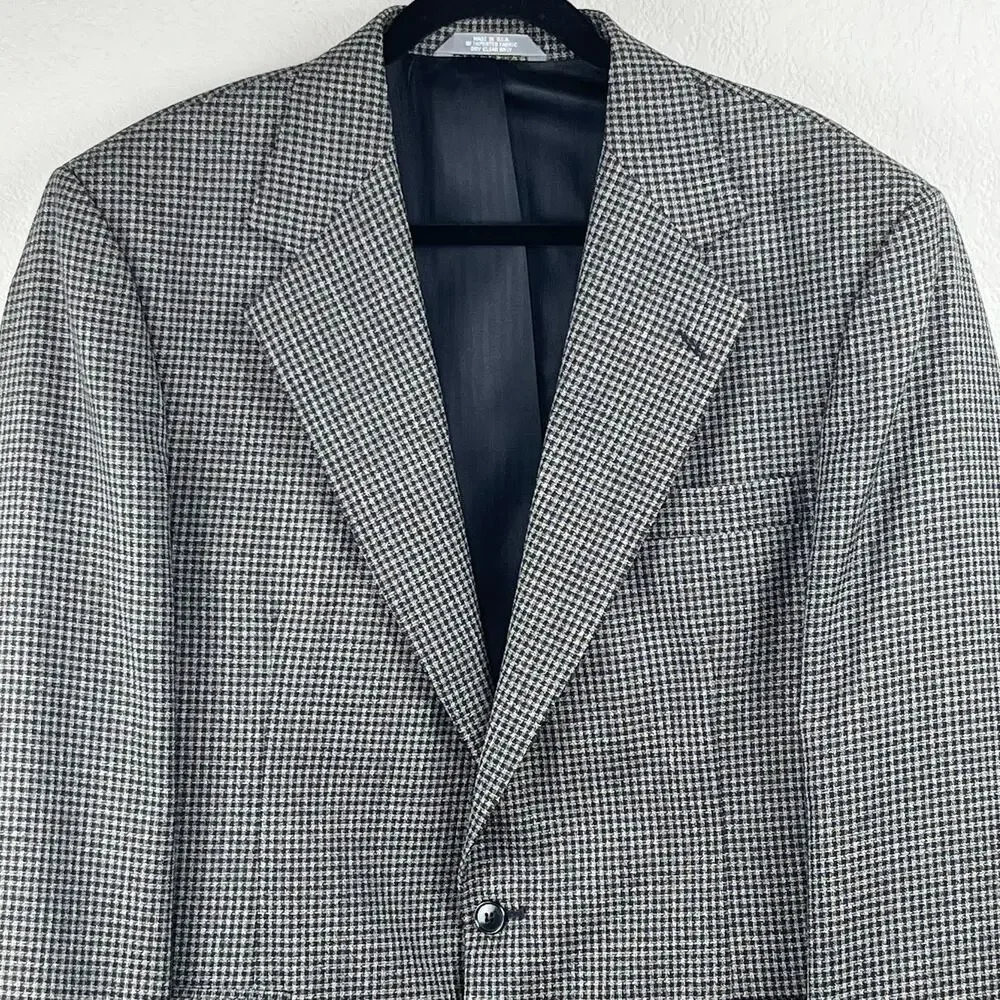 Vintage 80s 90s Haggar Black Tan Houndstooth Tweed Blazer Sport Coat 42L USA